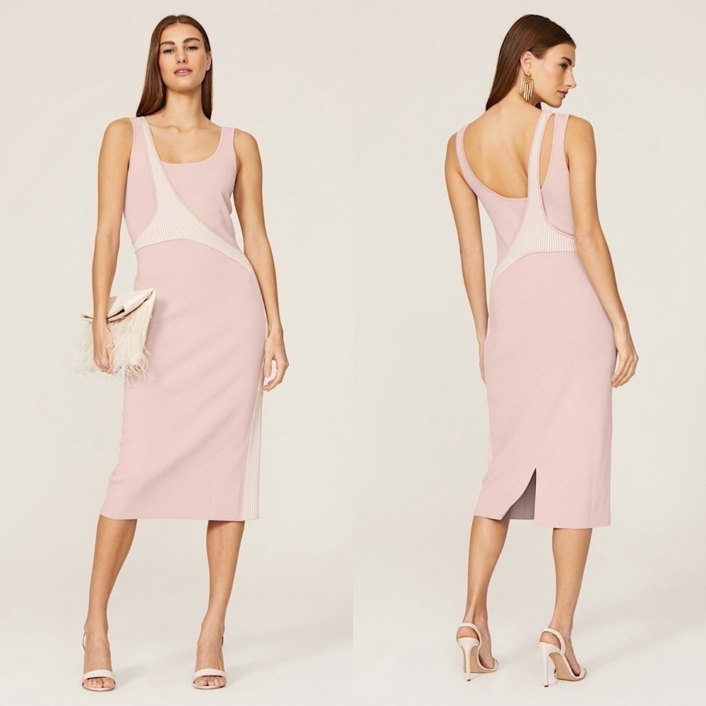 ESTEBAN CORTAZAR Compact Knit Sleeveless Athletic Stripe Y2K Midi Sheath Dress S